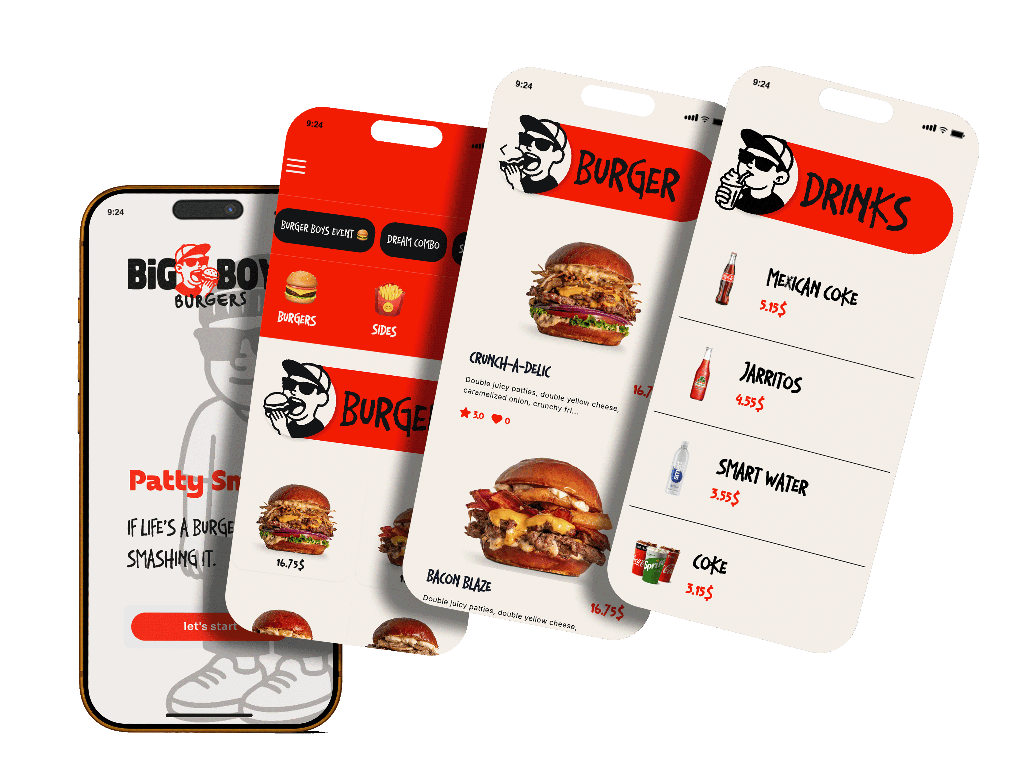 Burger House digital menu template mockups on smartphones