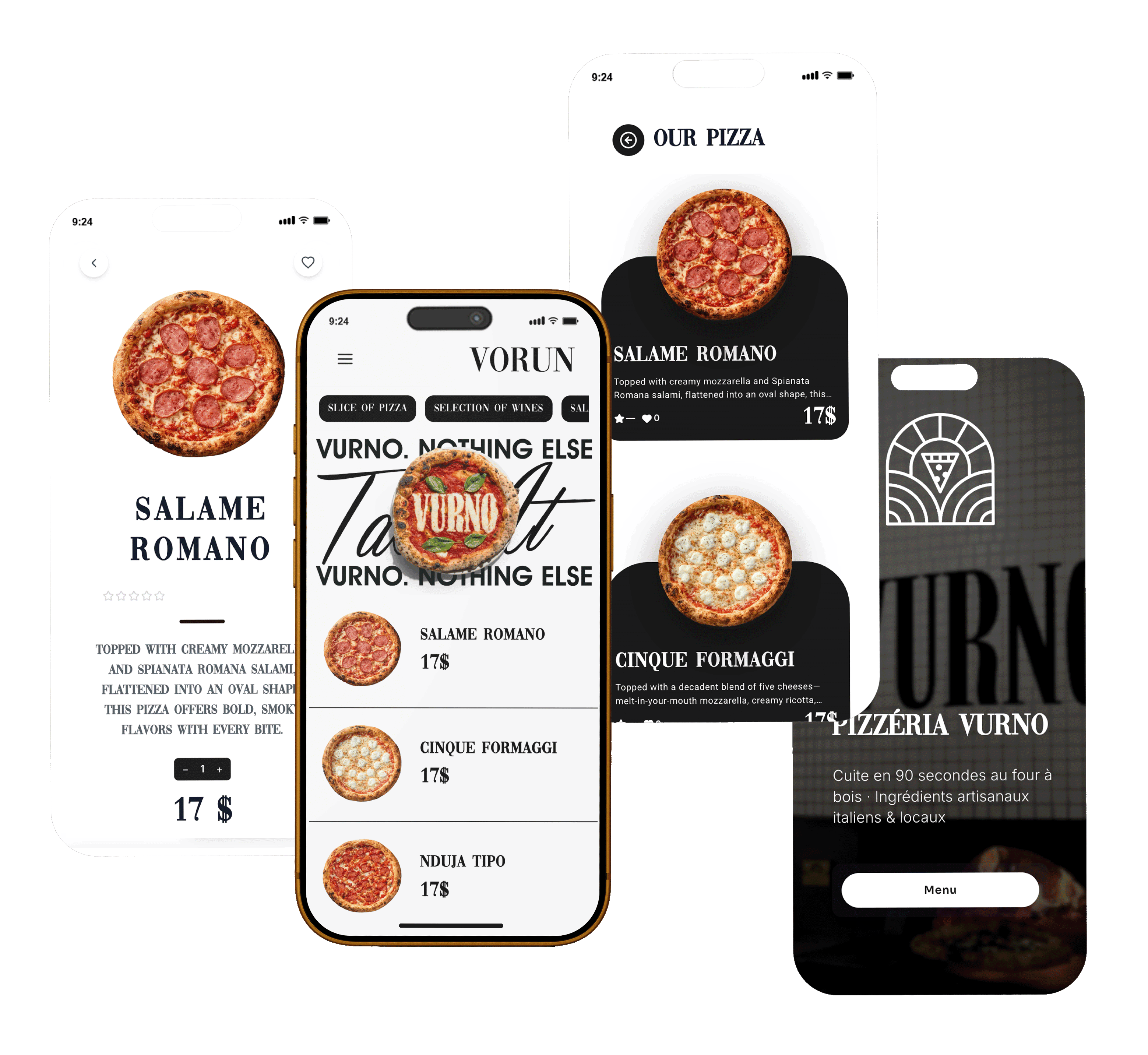Artisan Pizza digital menu template mockups on smartphones