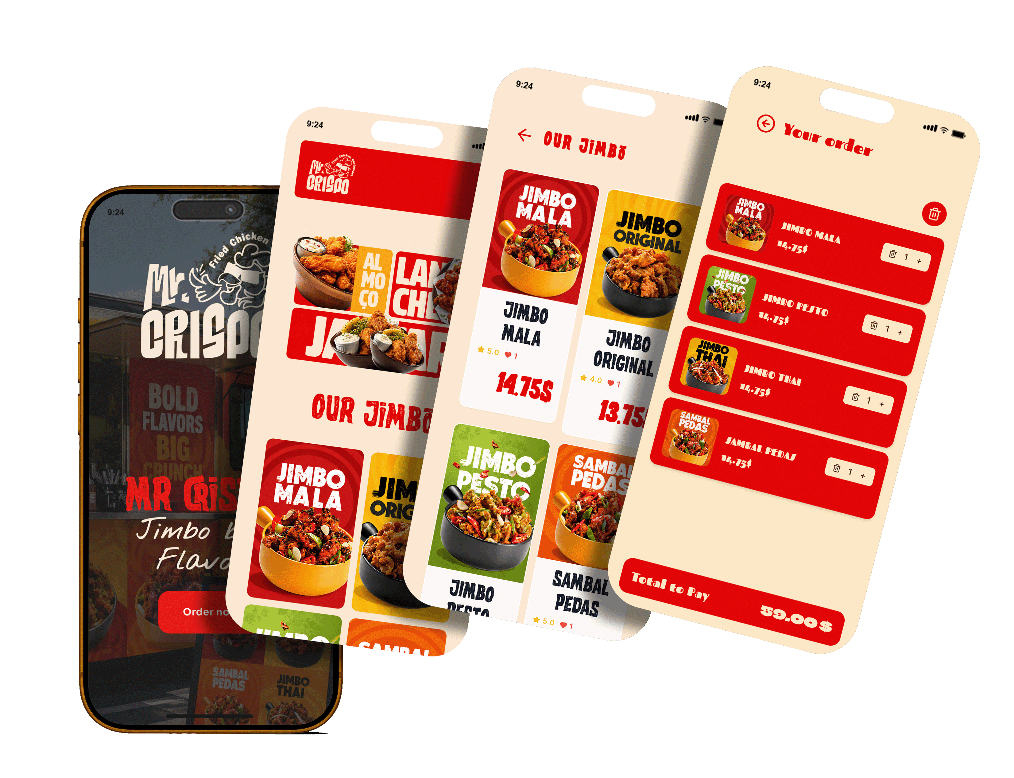 Crispy restaurant digital menu template mockups on smartphones